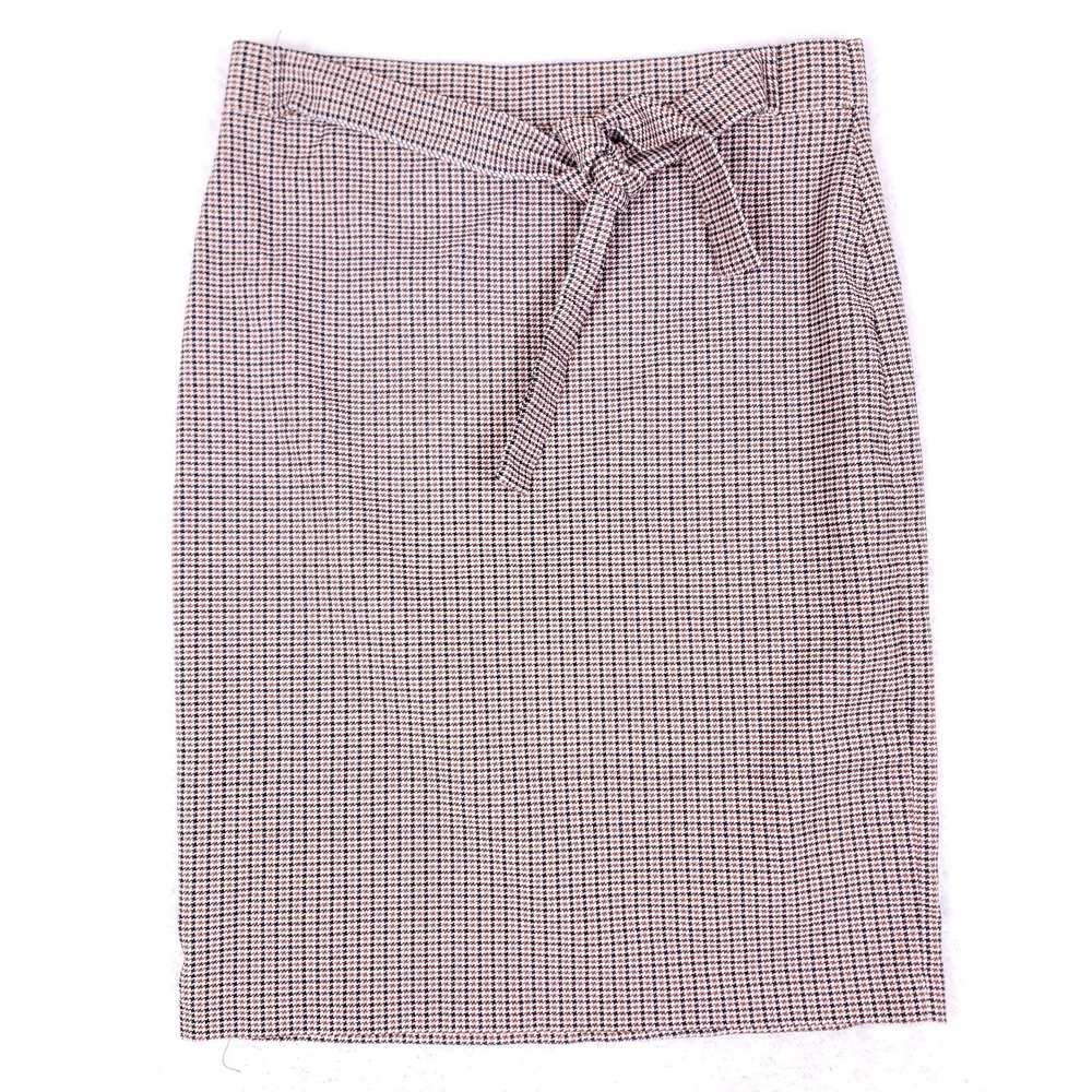 Meg & Margot Pencil Skirt XL Brown Houndstooth Tie‎ Waist Business Casual Office